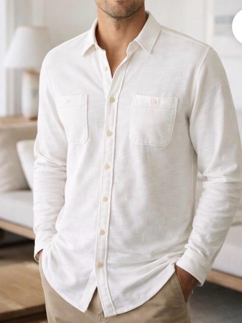 Faherty Men's Knit Seasons Organic Cotton White Long-Sleeve Button-Down Shirt